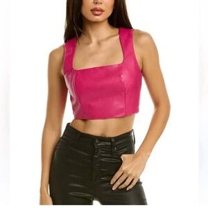 NWT Avec Les Filles Women's Hot Pink Faux Leather Square Neck Crop Top Sz Small